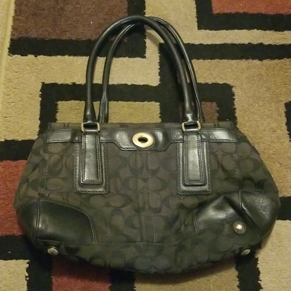 Coach Black and Brown Signature Shoulder Bag
